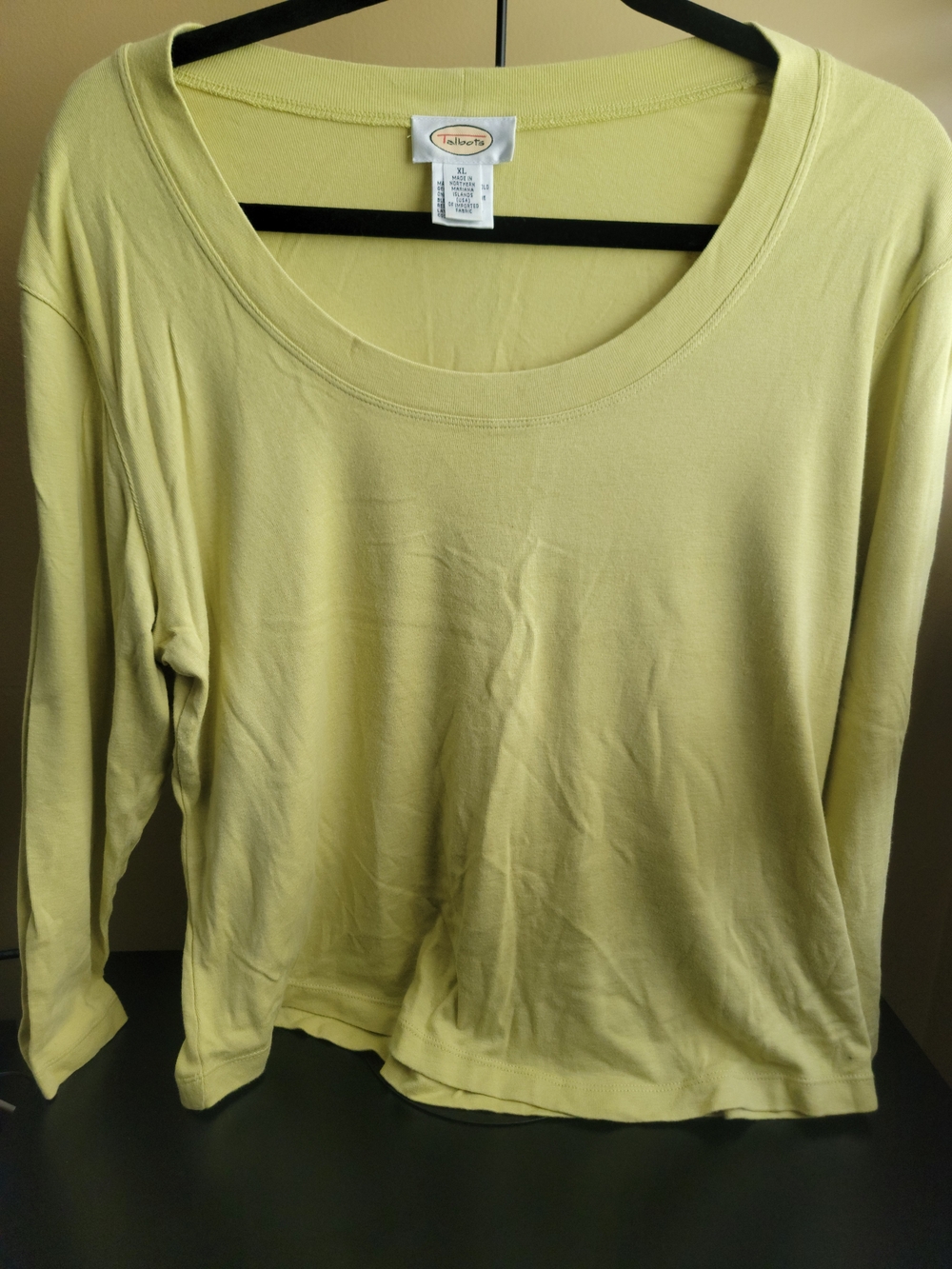 Talbots Pale Yellow Long Sleeve Scoop Neck Top